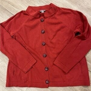 J. Jill Cardigan Rusty Orange Red Small with Pockets 100% Cotton
